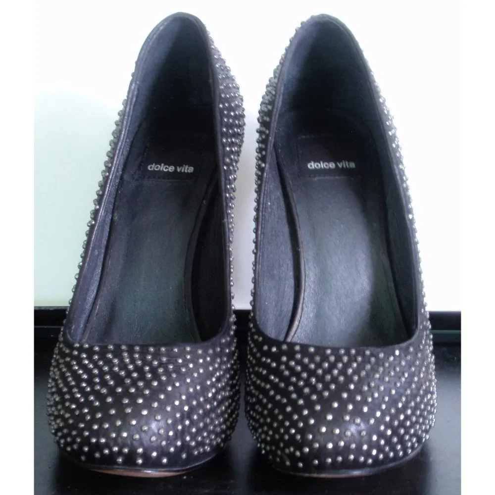 DOLCE VITA TRINITY BLACK NAILHEAD PLATFORM HEEL 7